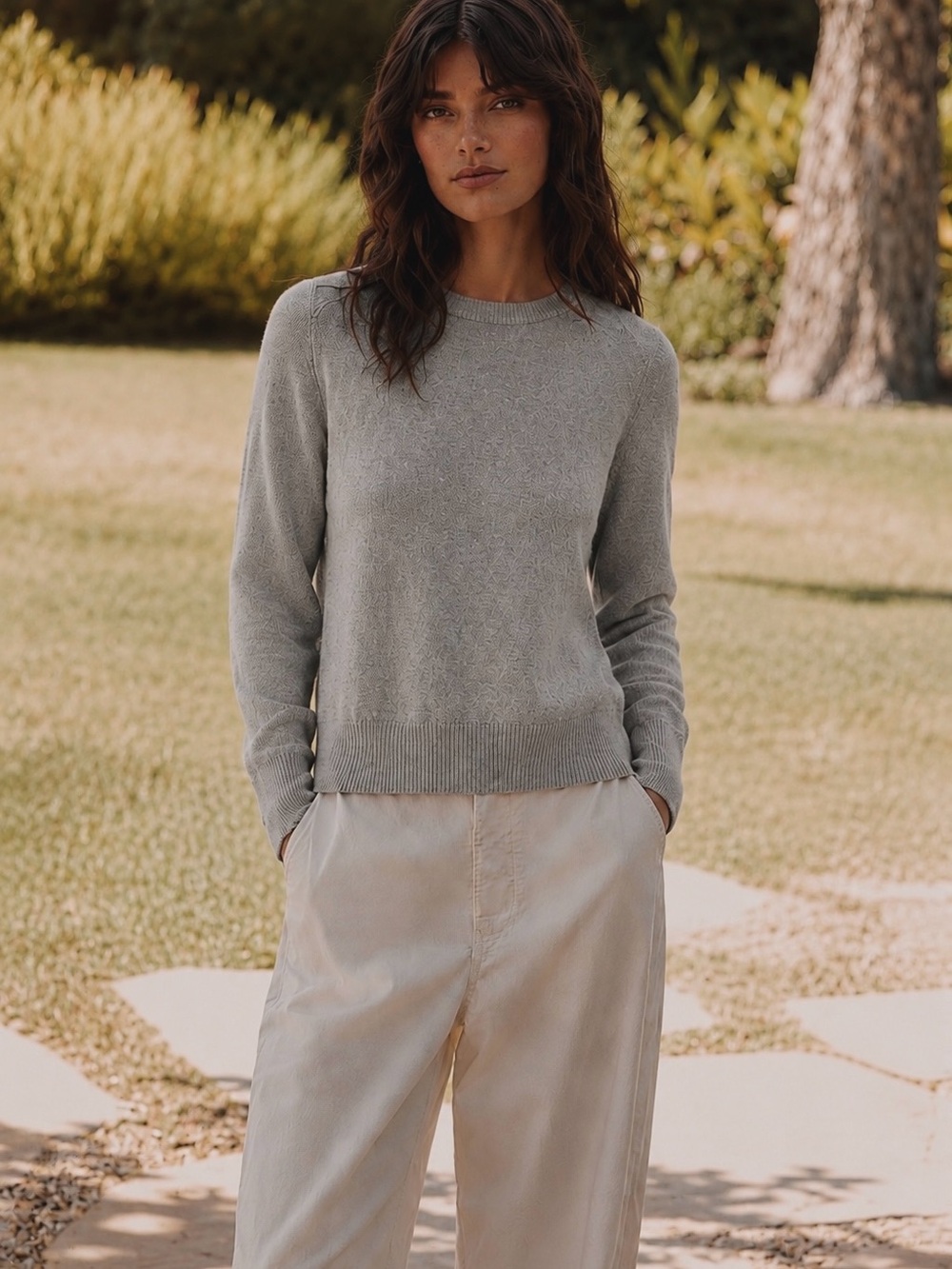 360 Cashmere Cropped Cashmere SweaterHeather Gray  Minimalist S